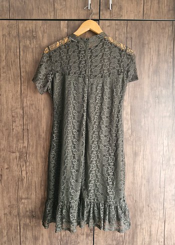 Adil Işık Haki yeşil dantel Detaylı Midi Elbise - Görsel 8