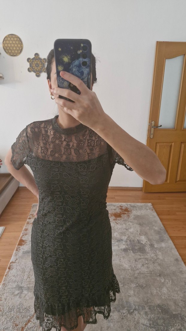 Adil Işık Haki yeşil dantel Detaylı Midi Elbise - Görsel 4