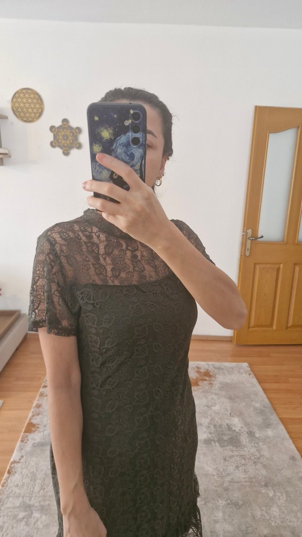 Adil Işık Haki yeşil dantel Detaylı Midi Elbise - Görsel 5