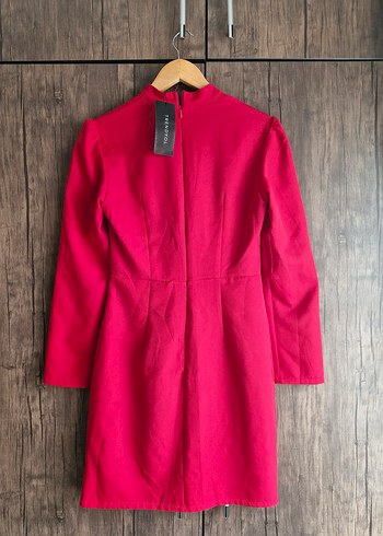 Trendyol Etiketli Uzun Kollu Kırmızı Mini Elbise - Görsel 10