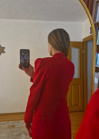 Trendyol Etiketli Uzun Kollu Kırmızı Mini Elbise - Görsel 8