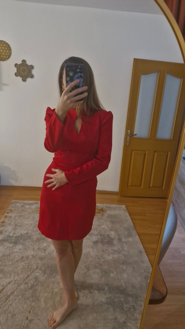 Trendyol Etiketli Uzun Kollu Kırmızı Mini Elbise - Görsel 2