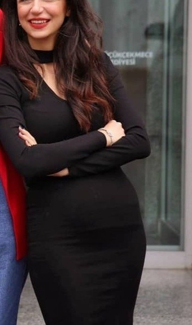 Siyah V Yaka Midi Kalem Elbise - Görsel 2