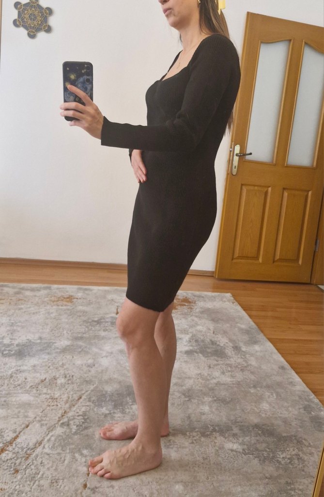 Trendyolmilla Siyah asimetrik Yaka Triko Elbise - Görsel 4