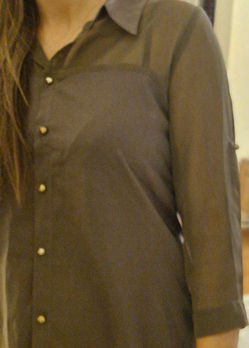 Bronz renk Düğmeli, Haki Kadın Gömlek - Görsel 4