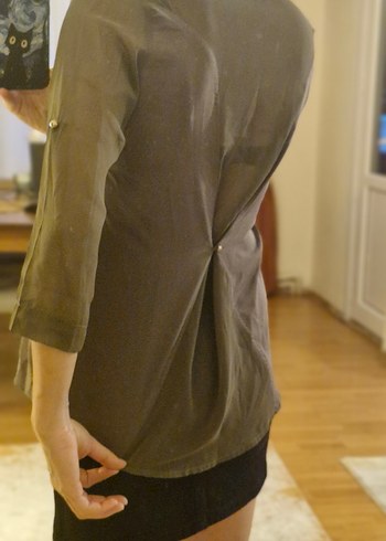 Bronz renk Düğmeli, Haki Kadın Gömlek - Görsel 5