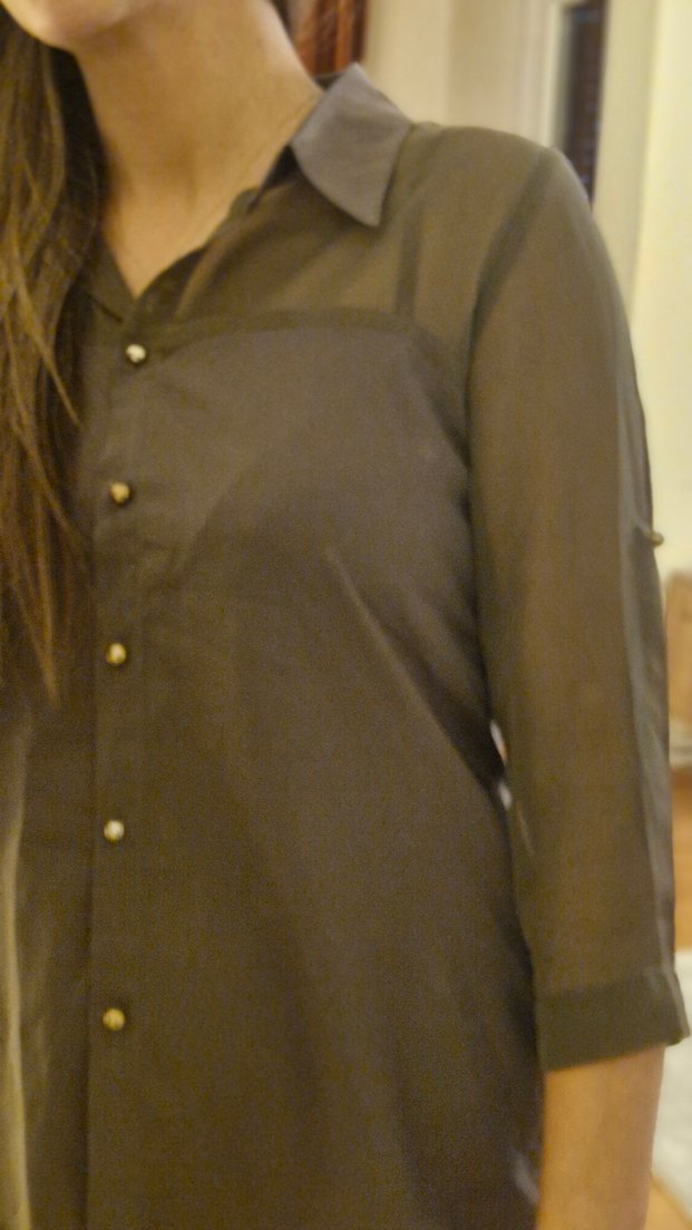 Bronz renk Düğmeli, Haki Kadın Gömlek - Görsel 4