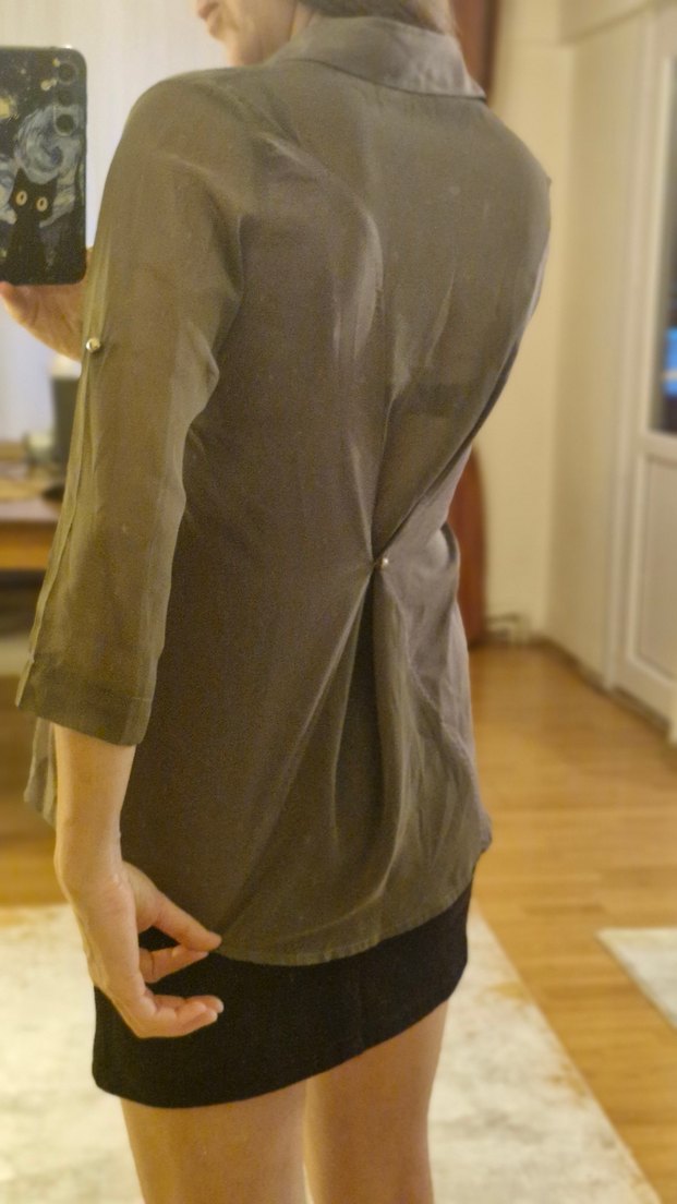 Bronz renk Düğmeli, Haki Kadın Gömlek - Görsel 5