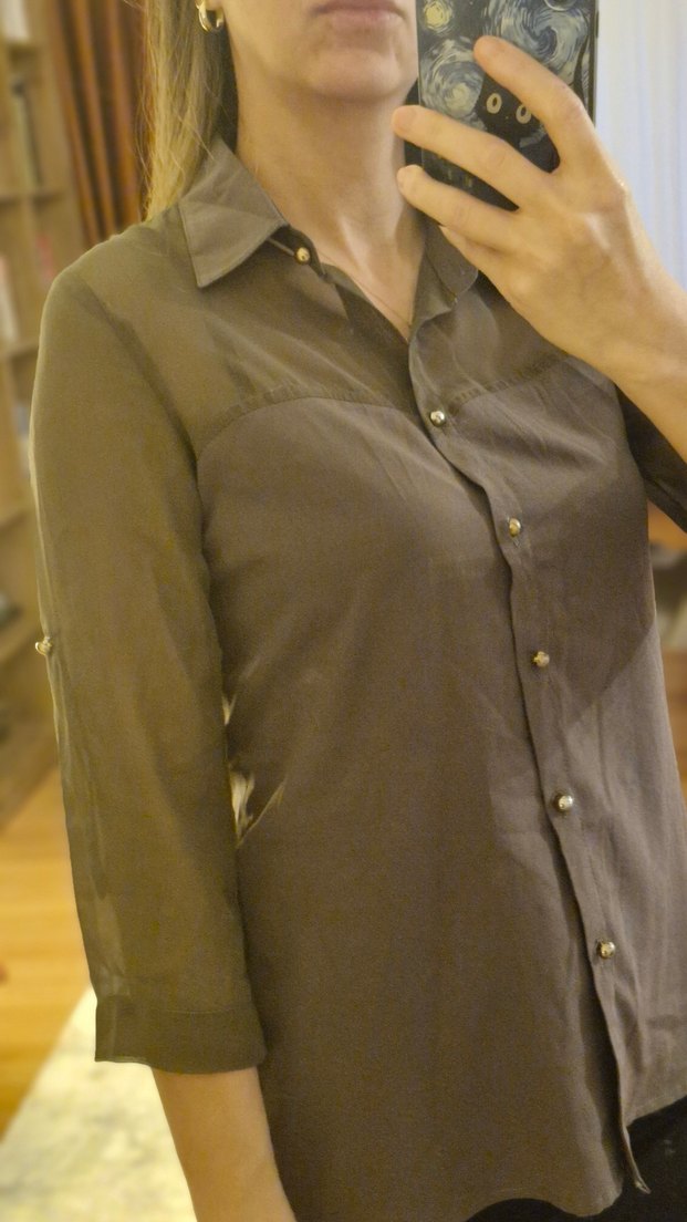Bronz renk Düğmeli, Haki Kadın Gömlek - Görsel 2