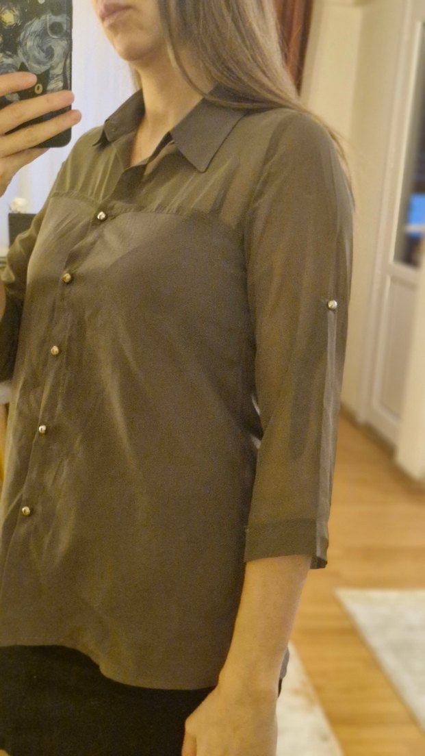 Bronz renk Düğmeli, Haki Kadın Gömlek - Görsel 3