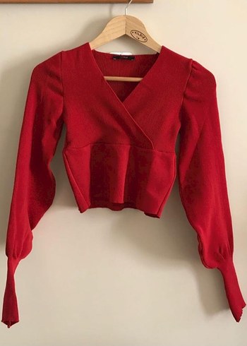 Kırmızı Triko V Yaka Kazak - Görsel 3