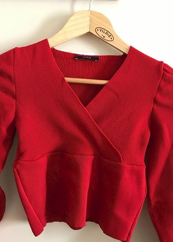 Kırmızı Triko V Yaka Kazak - Görsel 2