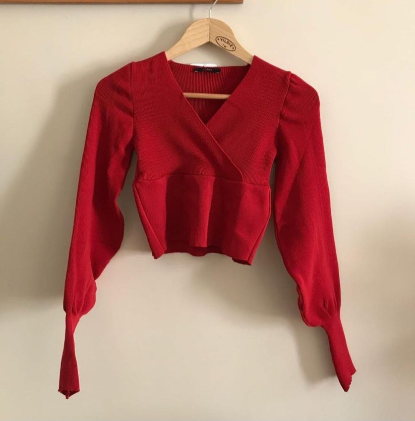 Kırmızı Triko V Yaka Kazak - Görsel 3