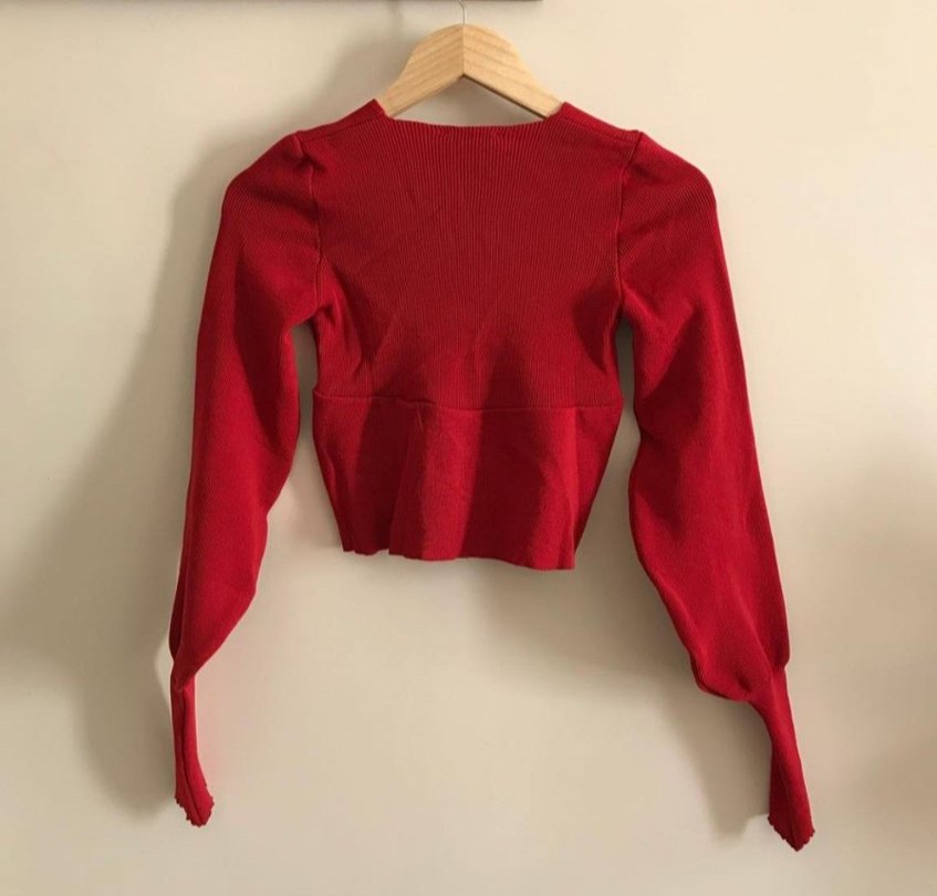 Kırmızı Triko V Yaka Kazak - Görsel 4