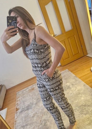 İp askılı kumaş tulum - Görsel 3