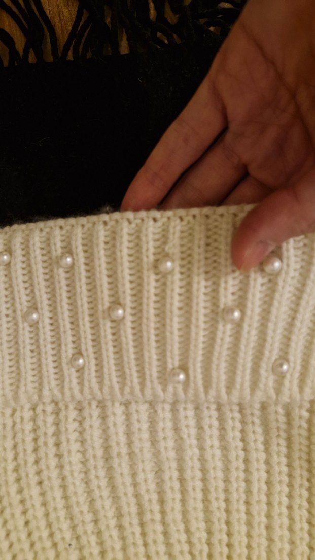 İnci Detaylı Beyaz Örgü Kadın Bere - Görsel 2