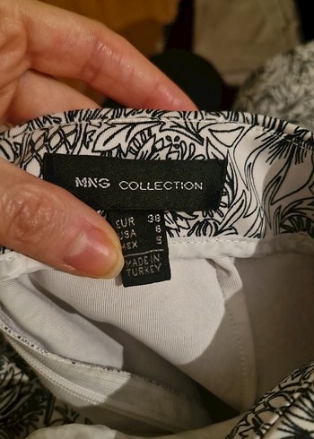 MANGO Beyaz üzerine siyah desenli Kalem Etek - Görsel 10