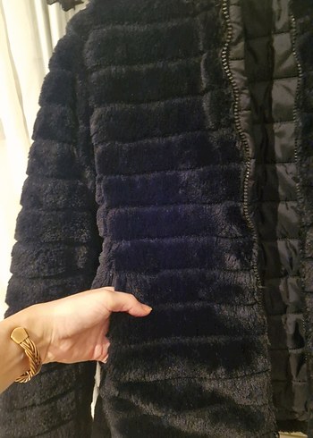 Tiffany Tomata, Çift Yön Kullanımlı Siyah Kadın Kürk Mont - Görsel 8