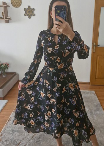 ADİL IŞIK Uzun Siyah Çiçekli Elbise - Görsel 3