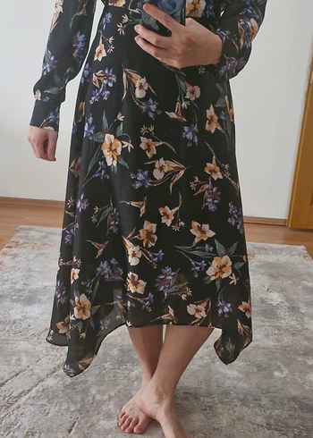 ADİL IŞIK Uzun Siyah Çiçekli Elbise - Görsel 4