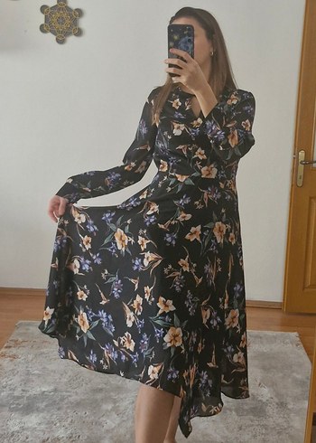 ADİL IŞIK Uzun Siyah Çiçekli Elbise - Görsel 2