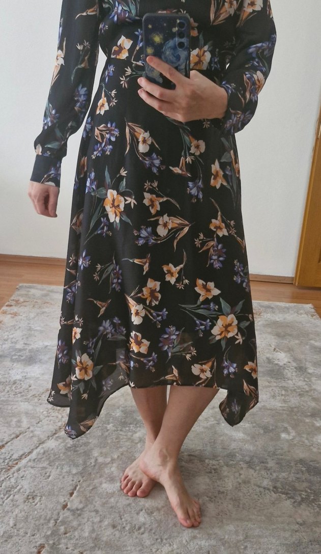 ADİL IŞIK Uzun Siyah Çiçekli Elbise - Görsel 4