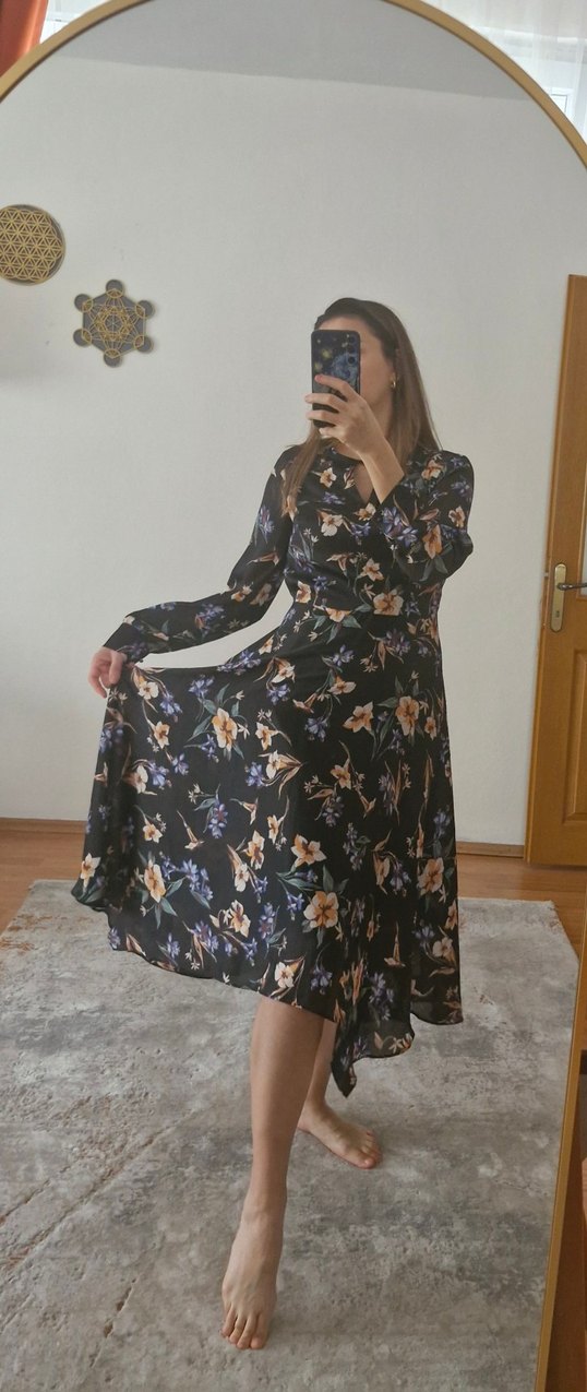 ADİL IŞIK Uzun Siyah Çiçekli Elbise - Görsel 2