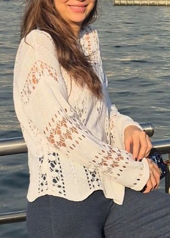 Dantel Detaylı Bohem Beyaz Kadın Kazak - Görsel 5