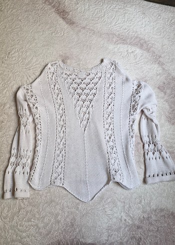 Dantel Detaylı Bohem Beyaz Kadın Kazak - Görsel 6