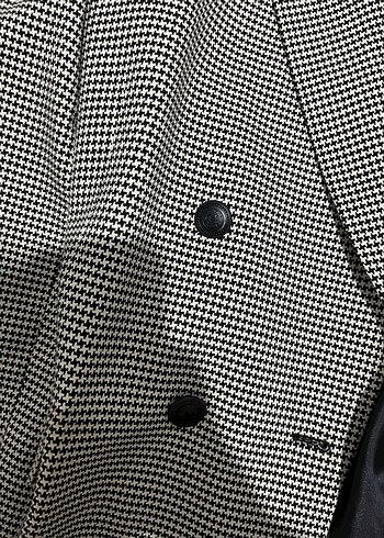 Düğmeli Gri Desenli Kadın Blazer Ceket ve pantolon - Görsel 4