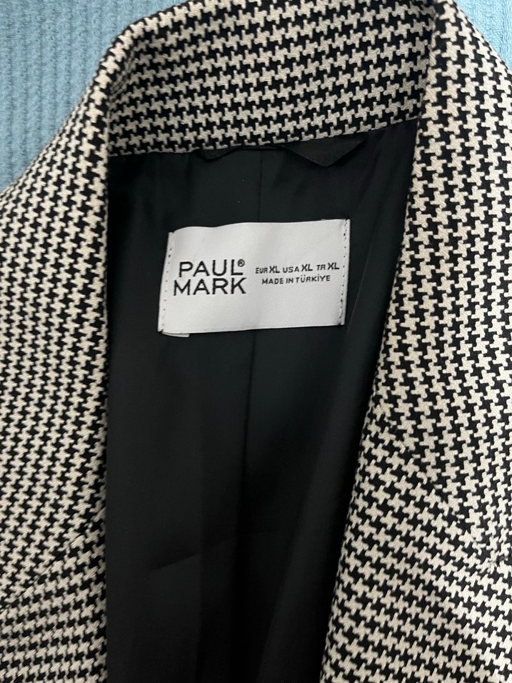 Düğmeli Gri Desenli Kadın Blazer Ceket ve pantolon - Görsel 2