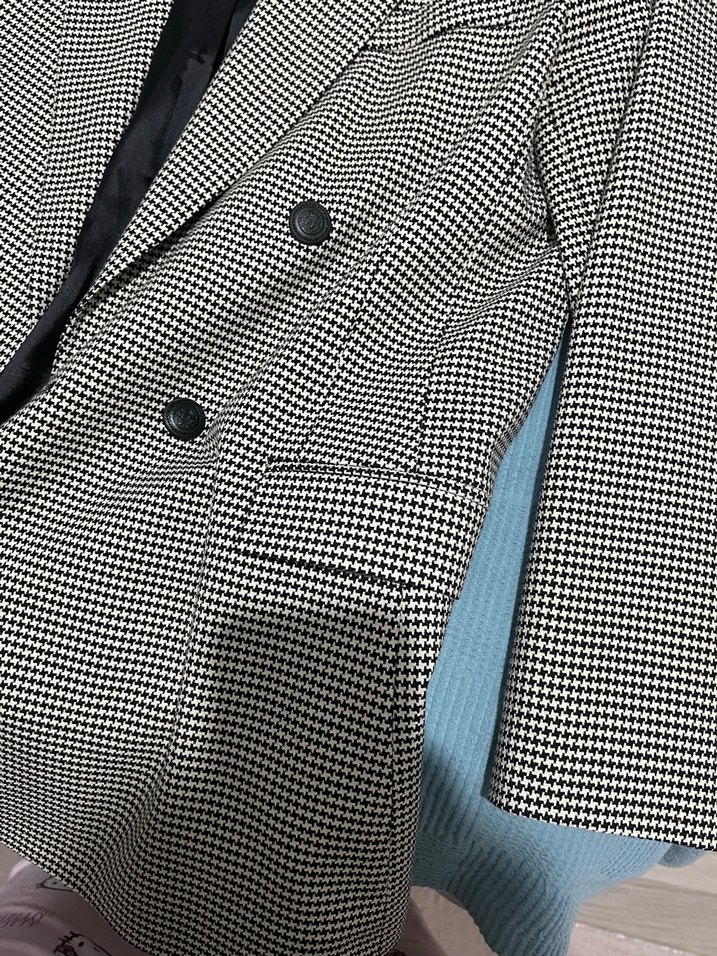 Düğmeli Gri Desenli Kadın Blazer Ceket ve pantolon - Görsel 3