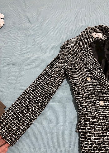 Düğmeli Ekose Desenli Kadın Blazer Ceket - Görsel 5