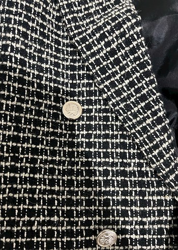 Düğmeli Ekose Desenli Kadın Blazer Ceket - Görsel 3