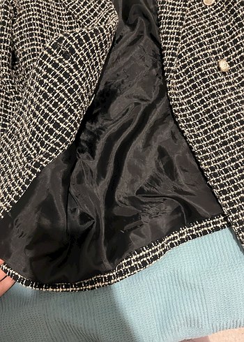 Düğmeli Ekose Desenli Kadın Blazer Ceket - Görsel 4