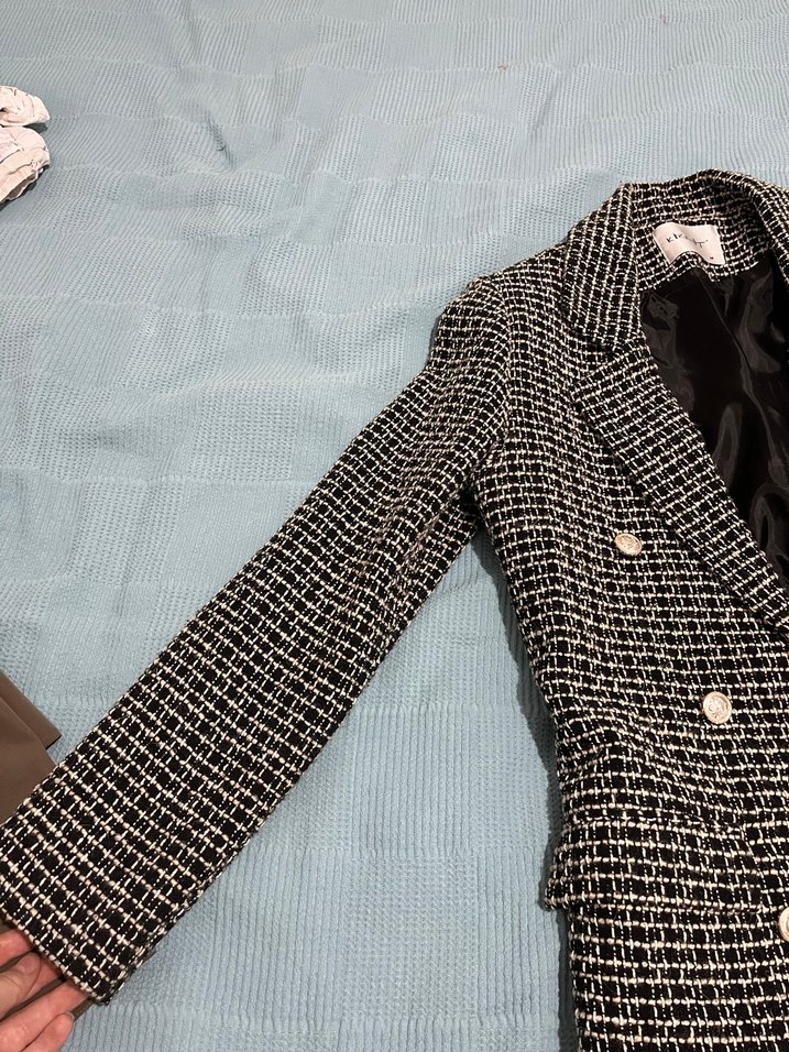 Düğmeli Ekose Desenli Kadın Blazer Ceket - Görsel 5