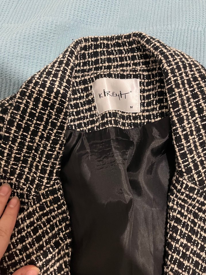 Düğmeli Ekose Desenli Kadın Blazer Ceket - Görsel 2