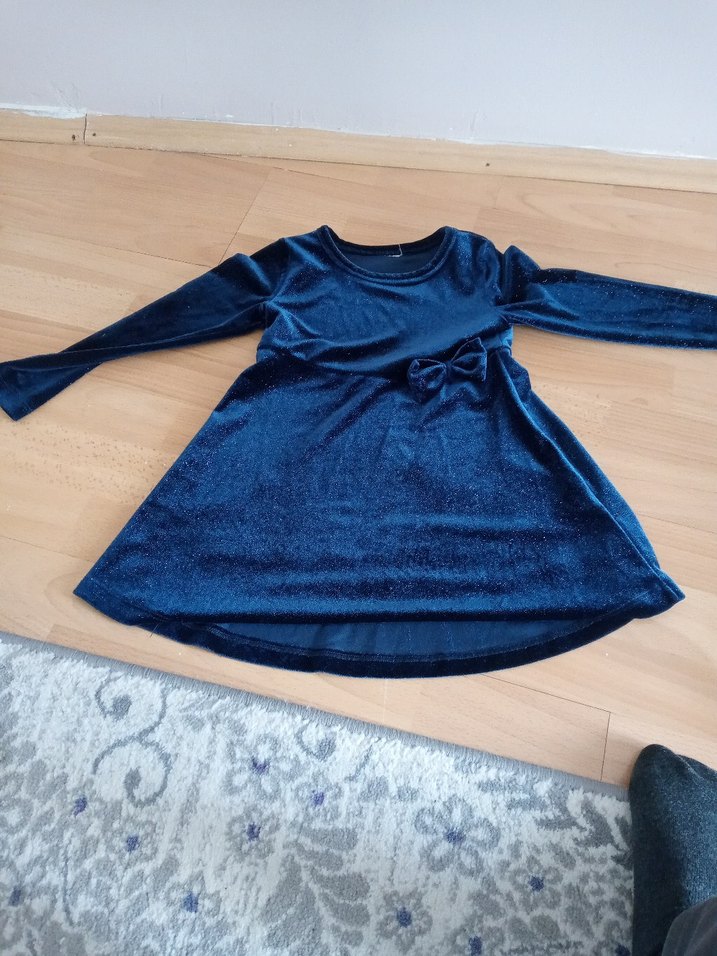 Parlak Mavi Kız Çocuk Uzun Kollu Elbise 4_5 yaş - Görsel 2