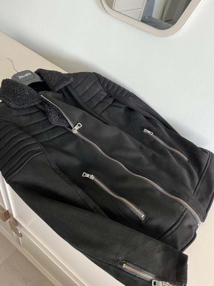 Siyah Süet Biker Erkek mont - Görsel 2