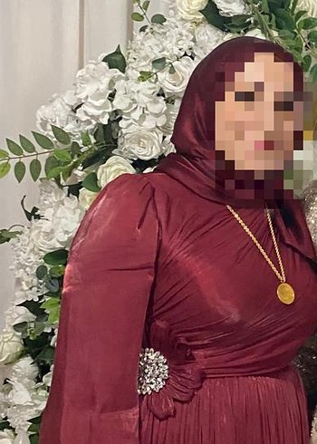 Abiye Bordo Uzun Kol Drapeli Tesettür Abiye Elbise