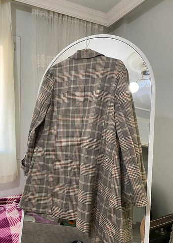 36 Beden Düğmeli Ekose Desenli Kadın Blazer