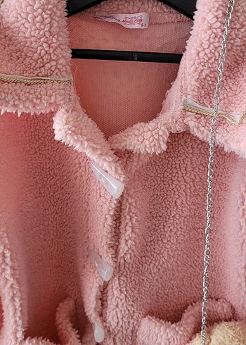 Ayıcık Çantalı, Ponpon Bere Peluş Pembe Kalın Ceket Üçlü Set - Görsel 5