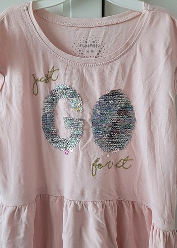 Pul payet işlemeli Pembe Kolsuz Kız Elbise - Görsel 3