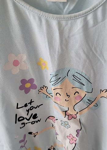 Mavi ve Pembe Çiçek Baskılı Kısa Kollu Pijama Takımı - Görsel 2