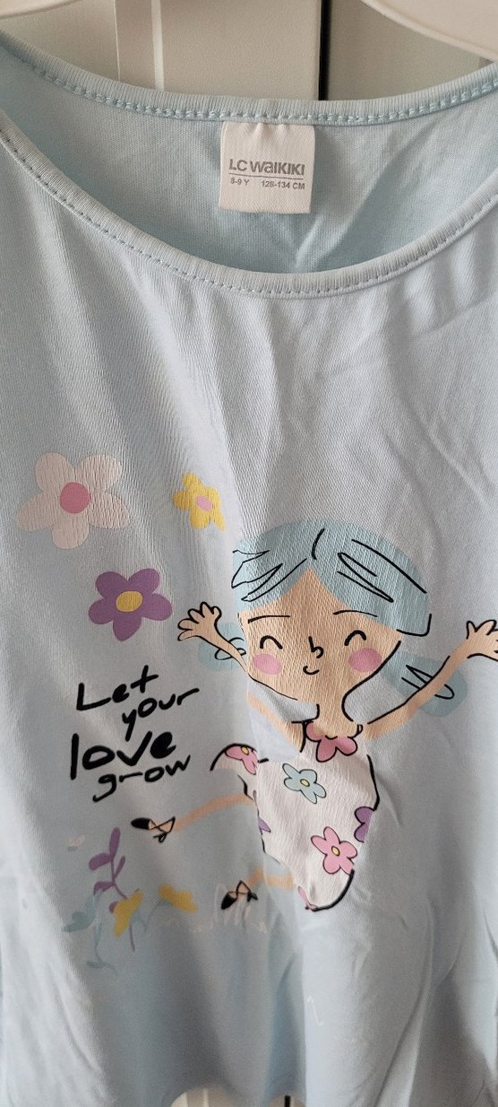 Mavi ve Pembe Çiçek Baskılı Kısa Kollu Pijama Takımı - Görsel 2