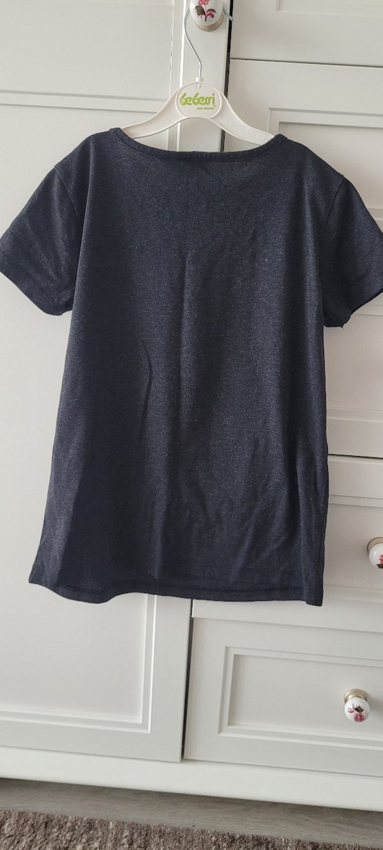 Mor Baskılı Kız Tişörtü, Kısa Kollu - Görsel 3