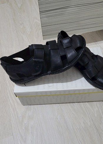 Erkek Siyah Cırt Tokalı Deri Sandalet - Görsel 2