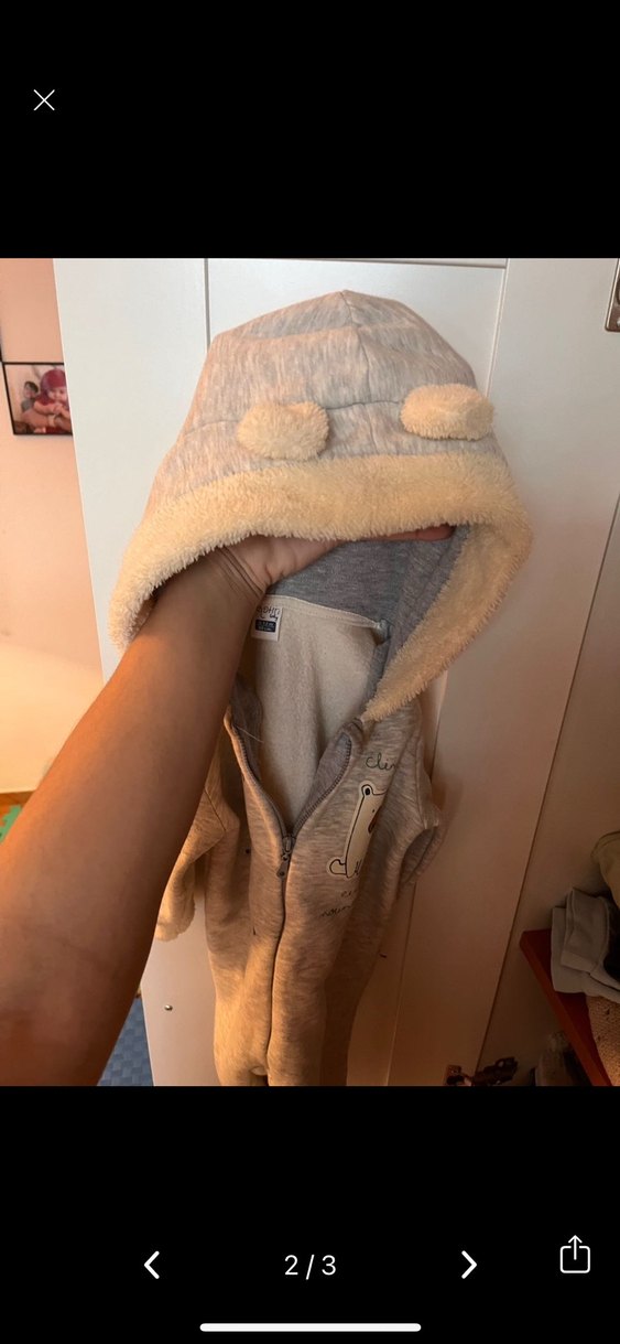 9-12 ay Gri Baskılı Fermuarlı Bebek Tulumu - Görsel 2