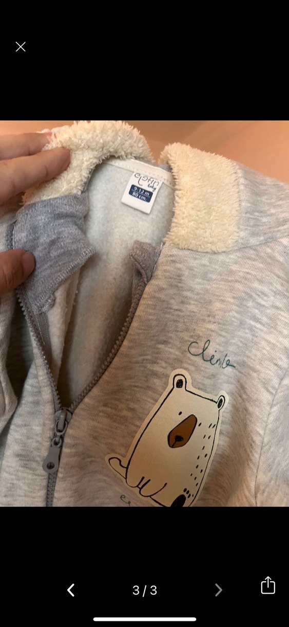 9-12 ay Gri Baskılı Fermuarlı Bebek Tulumu - Görsel 3