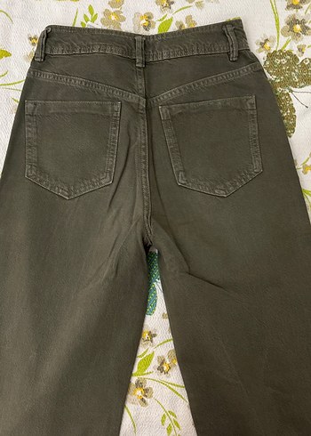 36 Beden Kadın Haki Düğmeli Regular Fit Kot Pantolon